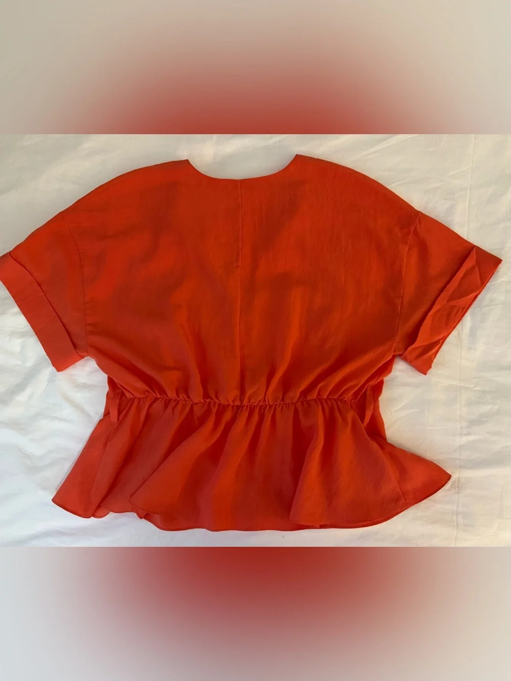 $295 Vince Women's Orange Cuffed Cotton V-Neck Blouse Top Size XL